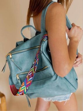 Modern + Chic Brielle Convertible Backpack Sky Blue Vegan Leather w/ Strap